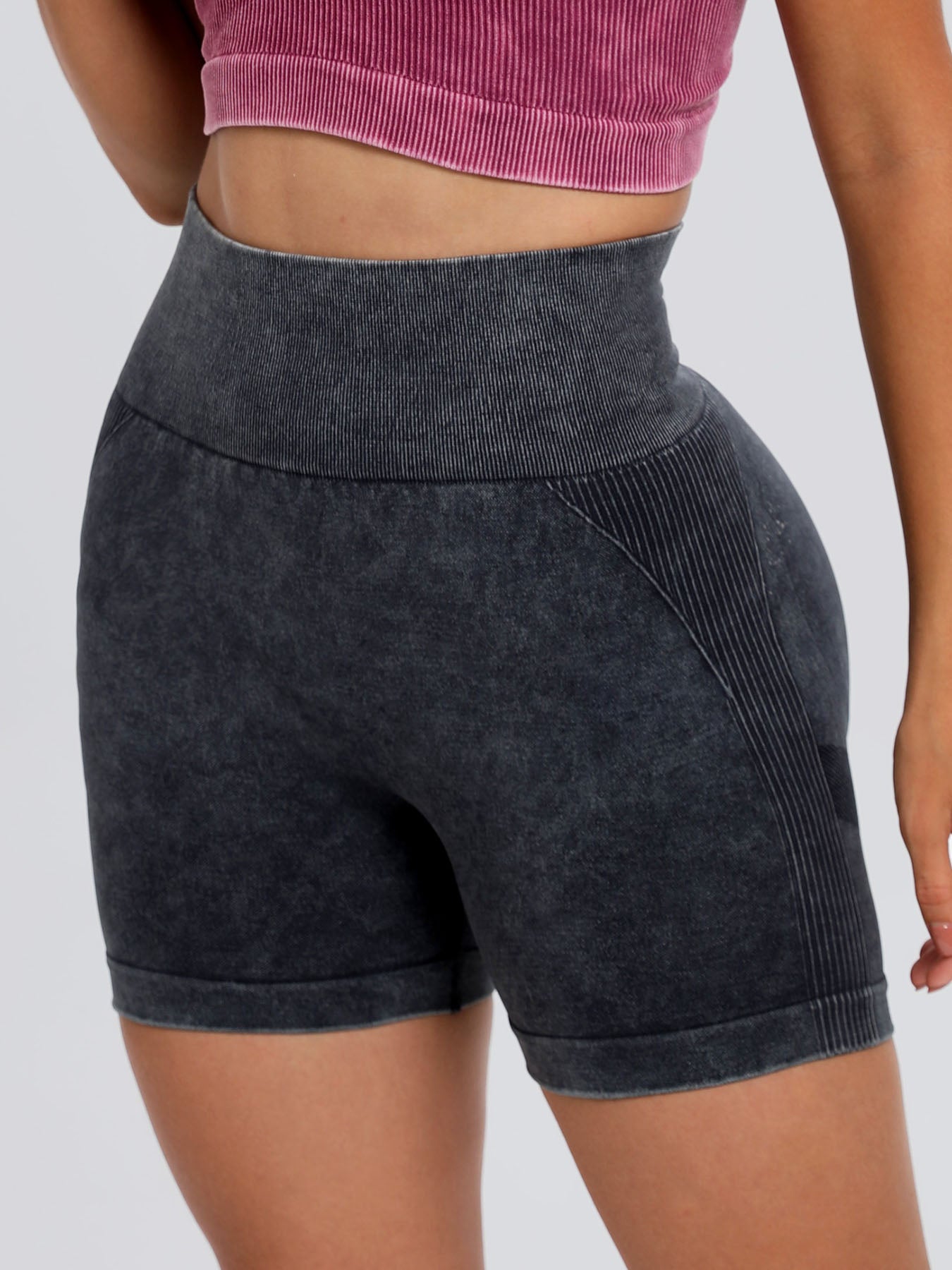 Washed High Waist Active Shorts -  LOOCK MAKET