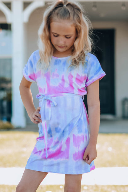 Girls Tie-Dye Belted T-Shirt Dress -  LOOCK MAKET