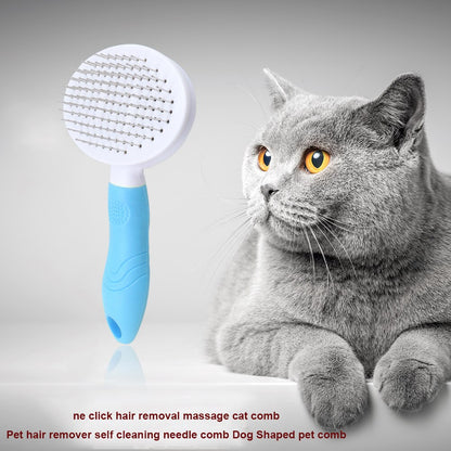 One Button Pet Hair Stainless Steel Comb Shedding Needle Cat Dog Hair Removal Brush Trimmer Automatic Cleaning Grooming Tools