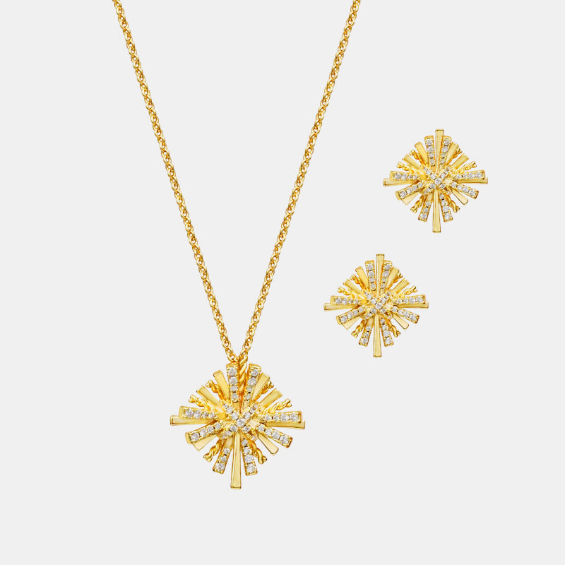 Starburst Gold-Plated Earrings and Necklace Set -  LOOCK MAKET