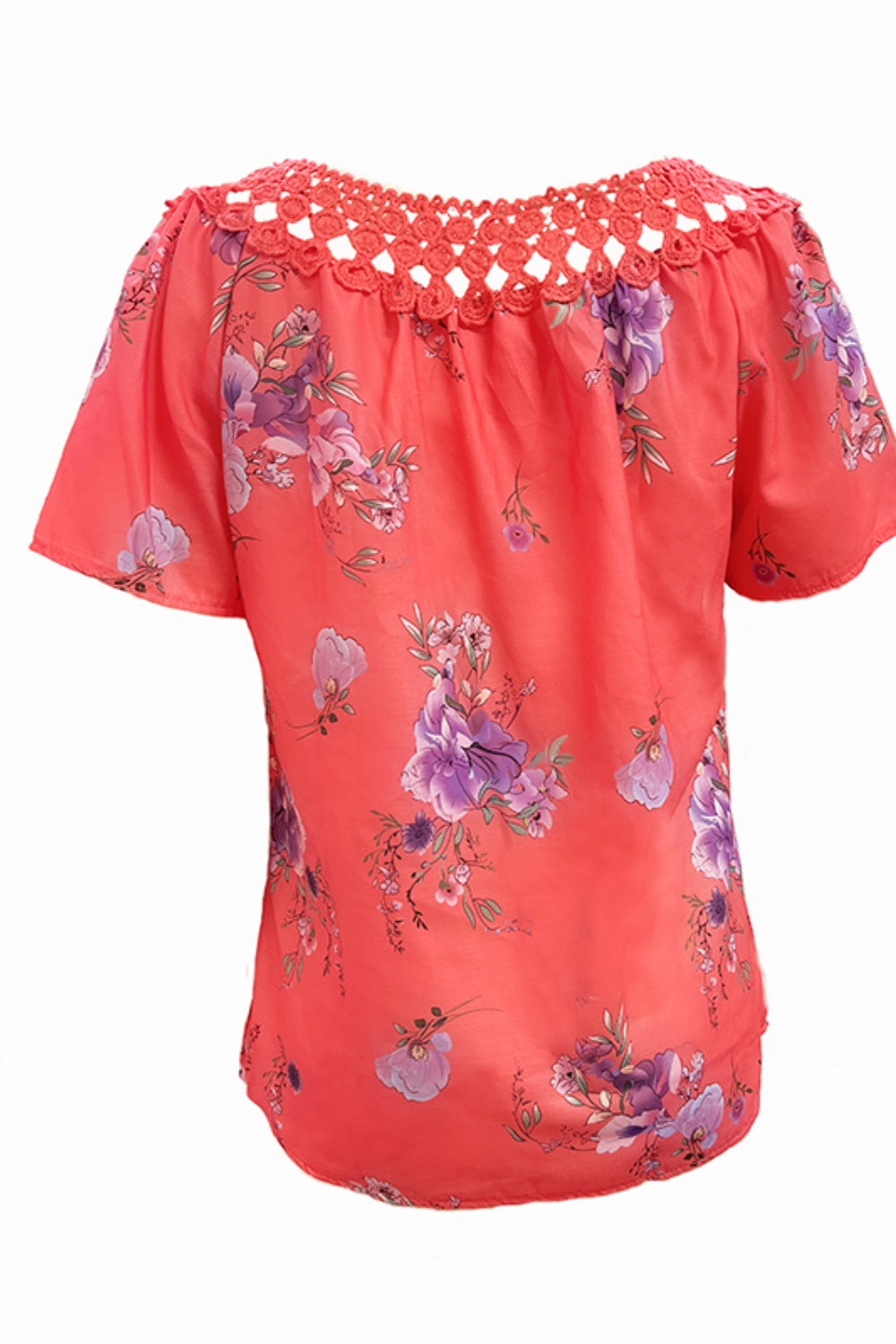 Full Size Printed Tie Neck Short Sleeve Blouse -  LOOCK MAKET