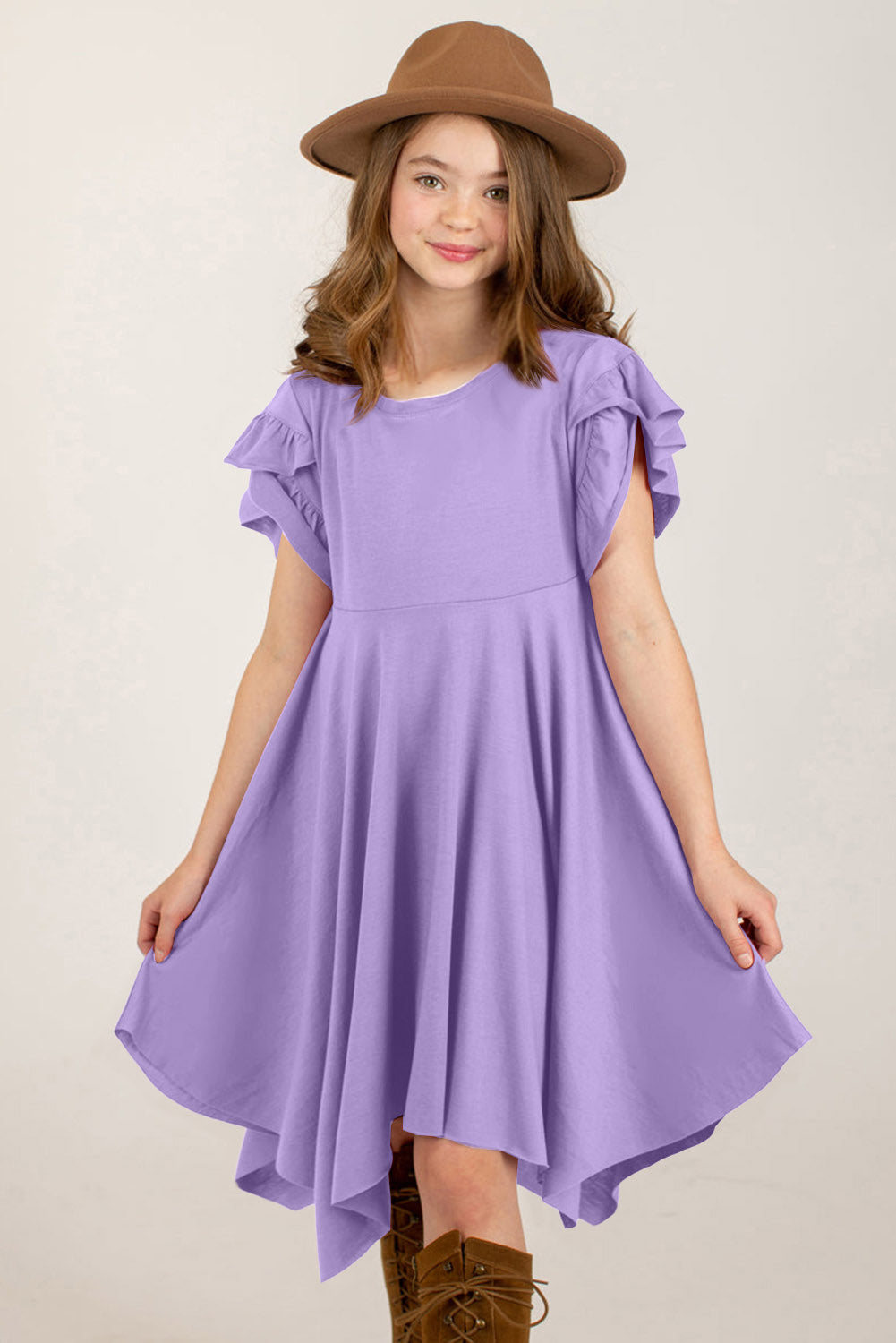 Round Neck Petal Sleeve Dress -  LOOCK MAKET