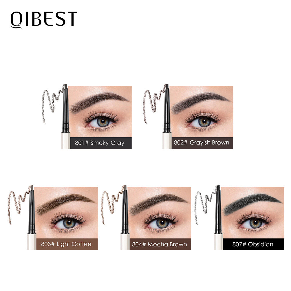 QIBEST Double End Ultra Fine Eyebrow Pencil Triangular Eyebrow Pencil Waterproof Sweat-Proof Natural Eyebrow Cream Not Easy To Take Off Makeup