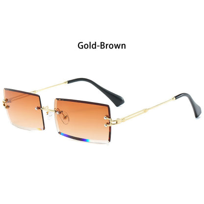 Trendy Men Women Summer Rimless Sunglasses Fashion Small Rectangle Sun Glasses Traveling Style UV400 Shades Eyewear