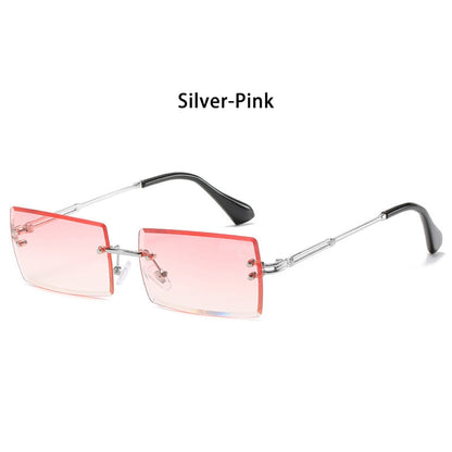 Trendy Men Women Summer Rimless Sunglasses Fashion Small Rectangle Sun Glasses Traveling Style UV400 Shades Eyewear