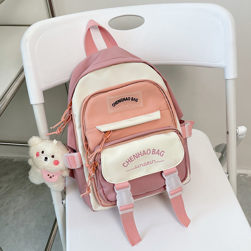 Large Capacity Backpack Junior High School Girl Student Bag New Trendy Small Fresh Hit Color All-Match School Bag