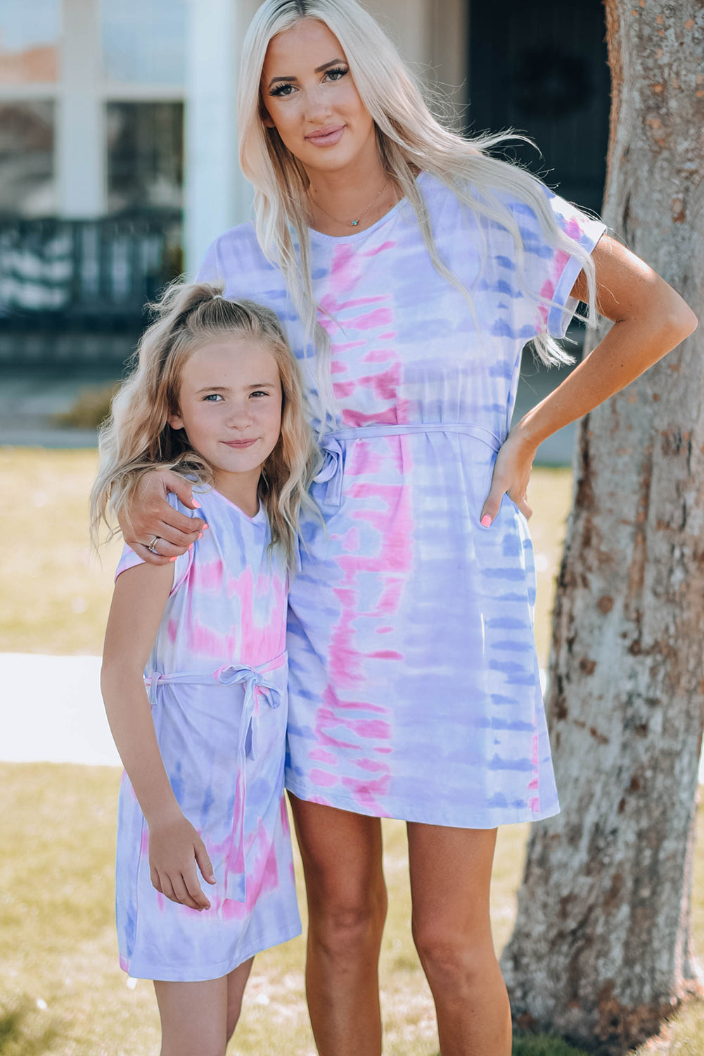 Girls Tie-Dye Belted T-Shirt Dress -  LOOCK MAKET