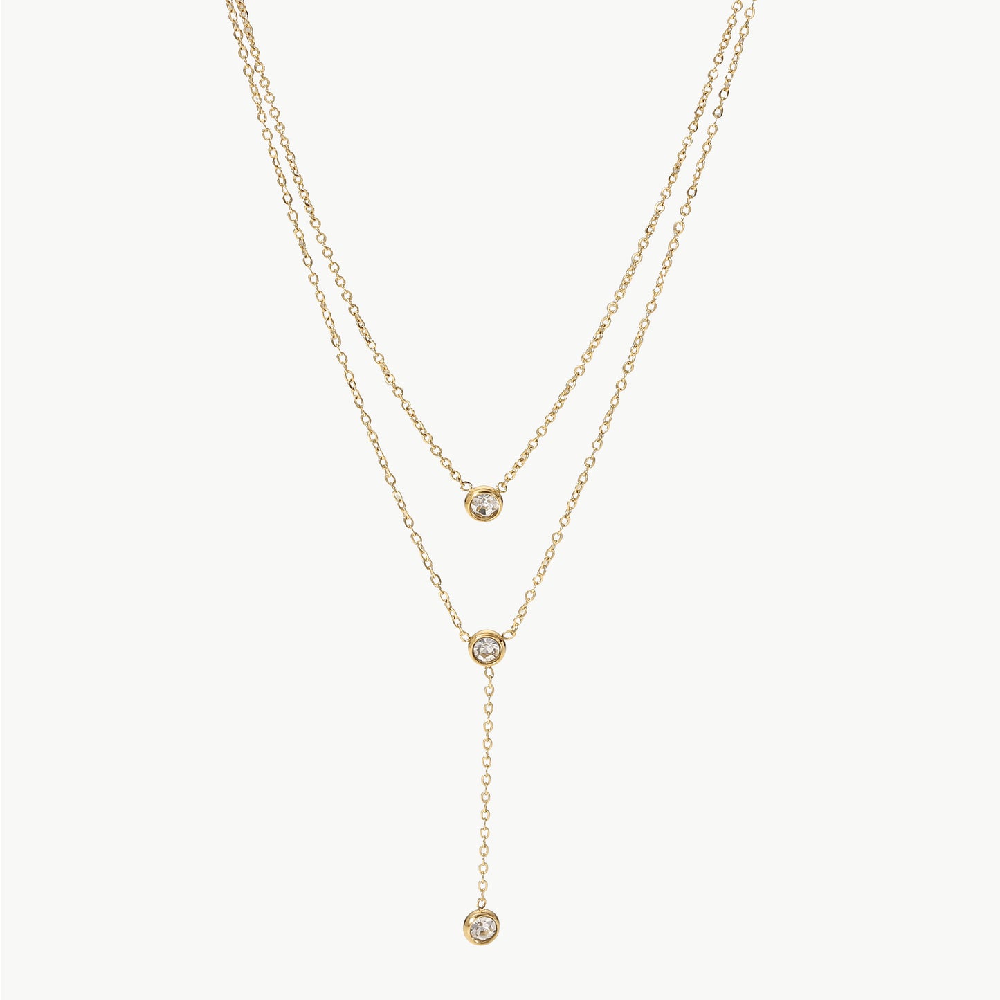 Stainless Steel Zircon Double-Layered Necklace -  LOOCK MAKET