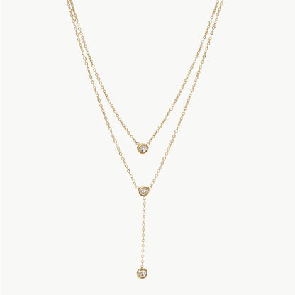 Stainless Steel Zircon Double-Layered Necklace -  LOOCK MAKET