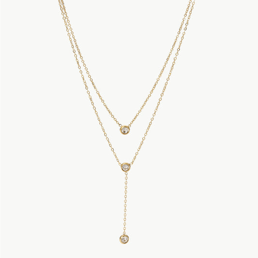 Stainless Steel Zircon Double-Layered Necklace -  LOOCK MAKET