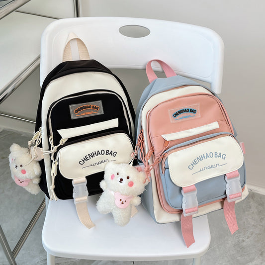 Large Capacity Backpack Junior High School Girl Student Bag New Trendy Small Fresh Hit Color All-Match School Bag