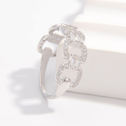 925 Sterling Silver Zircon Cutout Ring -  LOOCK MAKET