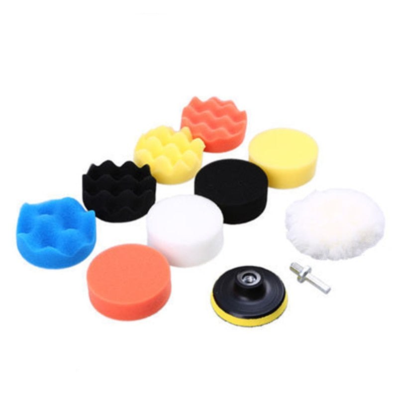 3inch Car Polishing Disc 11Pcs/Set Self-Adhesive   Buffing Waxing Sponge Wool Wheel Polishing Pad For Car Polisher Drill Adapter