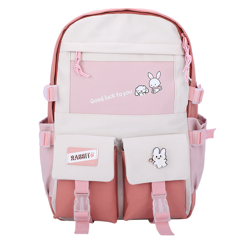 New ins wind canvas high school student schoolbag female small fresh contrast color junior high school student backpack