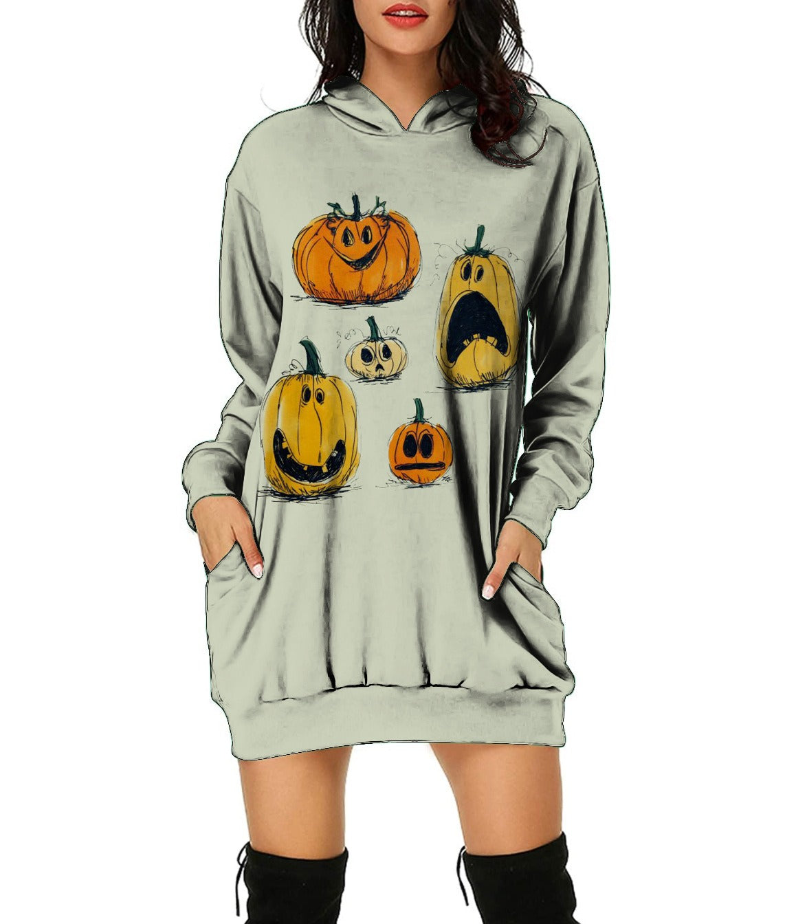 New Autumn and Winter Sweater Halloween 3D Print Loose Top Long Sleeve Hooded Pullover Sweater