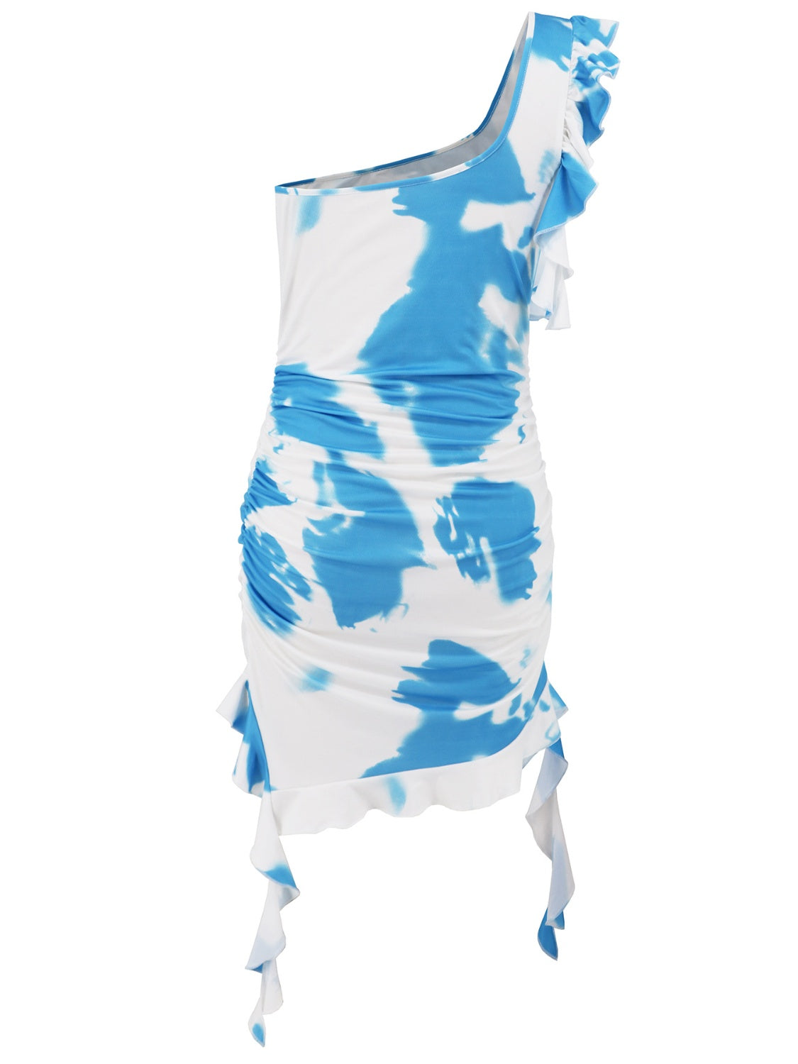 Ruffled Tie-Dye Single Shoulder Mini Dress -  LOOCK MAKET