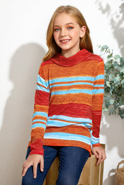 Girls Striped Cowl Neck Top with Pockets -  LOOCK MAKET