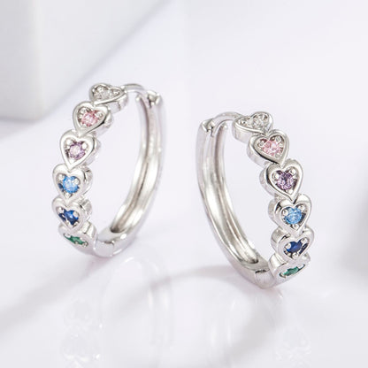 925 Sterling Silver Inlaid Zircon Heart Huggie Earrings -  LOOCK MAKET