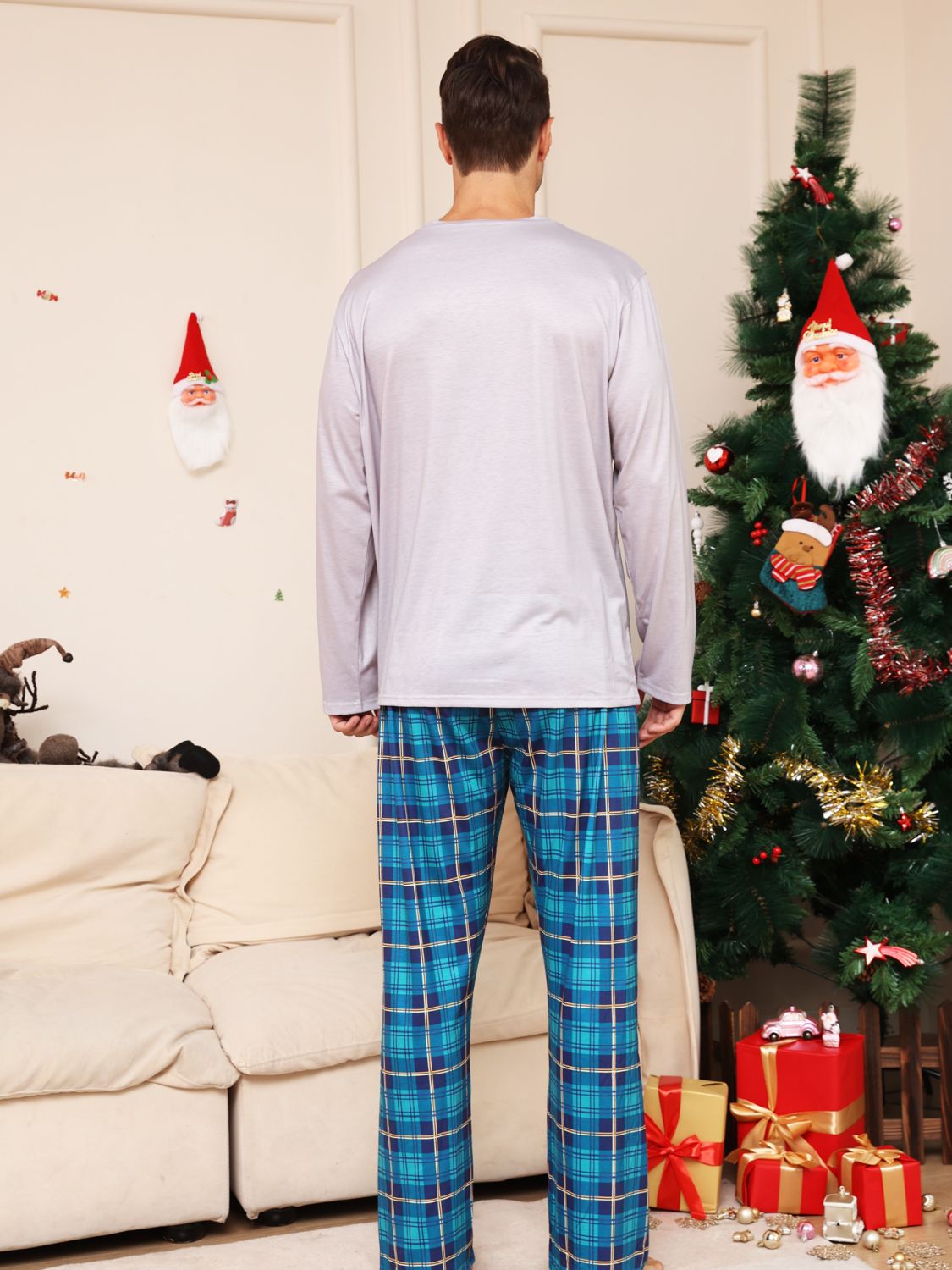 Full Size Rudolph Graphic Long Sleeve Top and Plaid Pants Set -  LOOCK MAKET