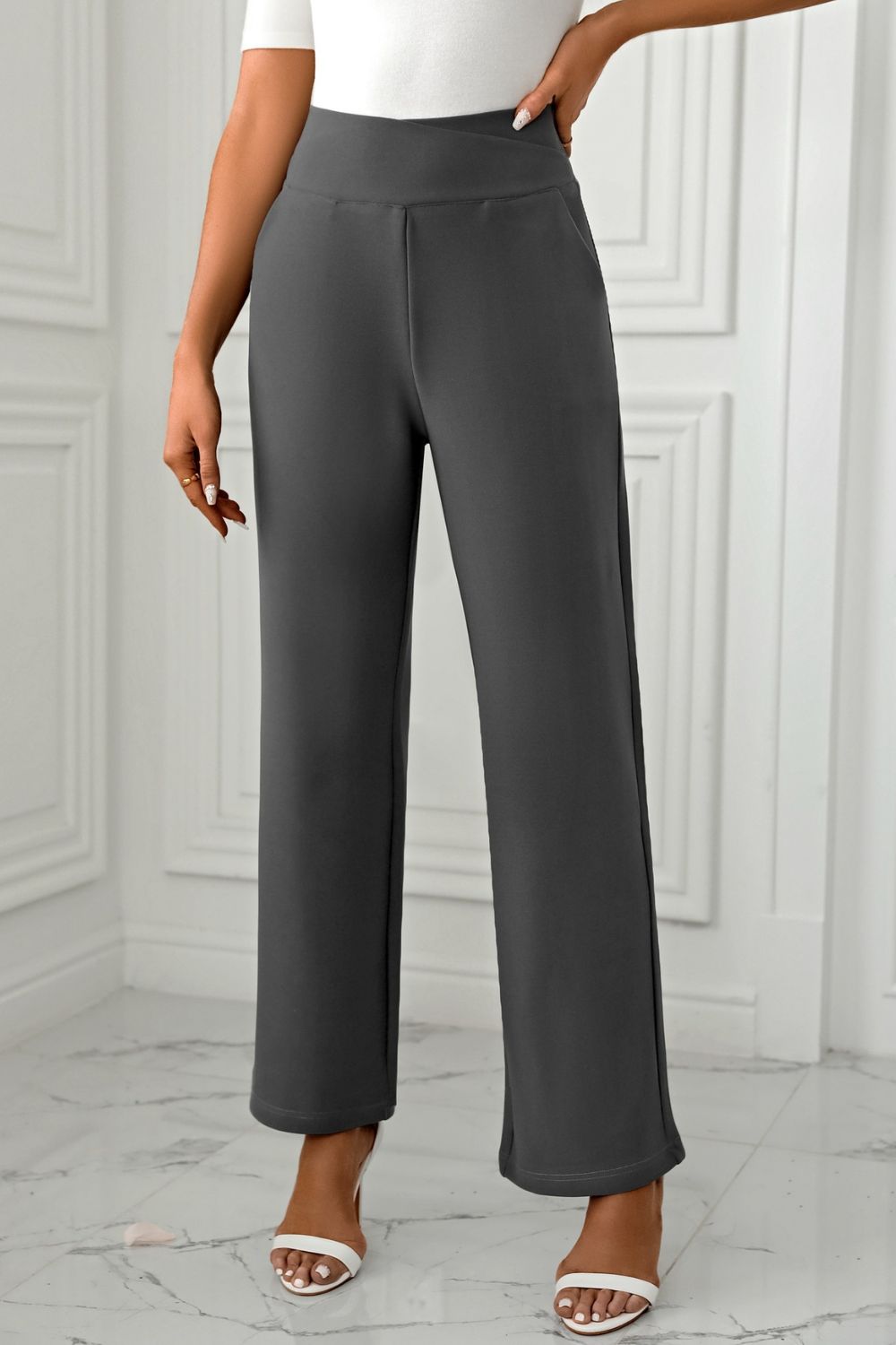 High Waist Pants with Pockets -  LOOCK MAKET