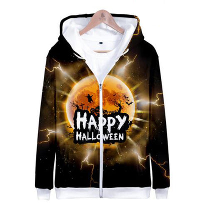 Halloween Long Hoodie Women Men Zipper Casual Sweatshirt