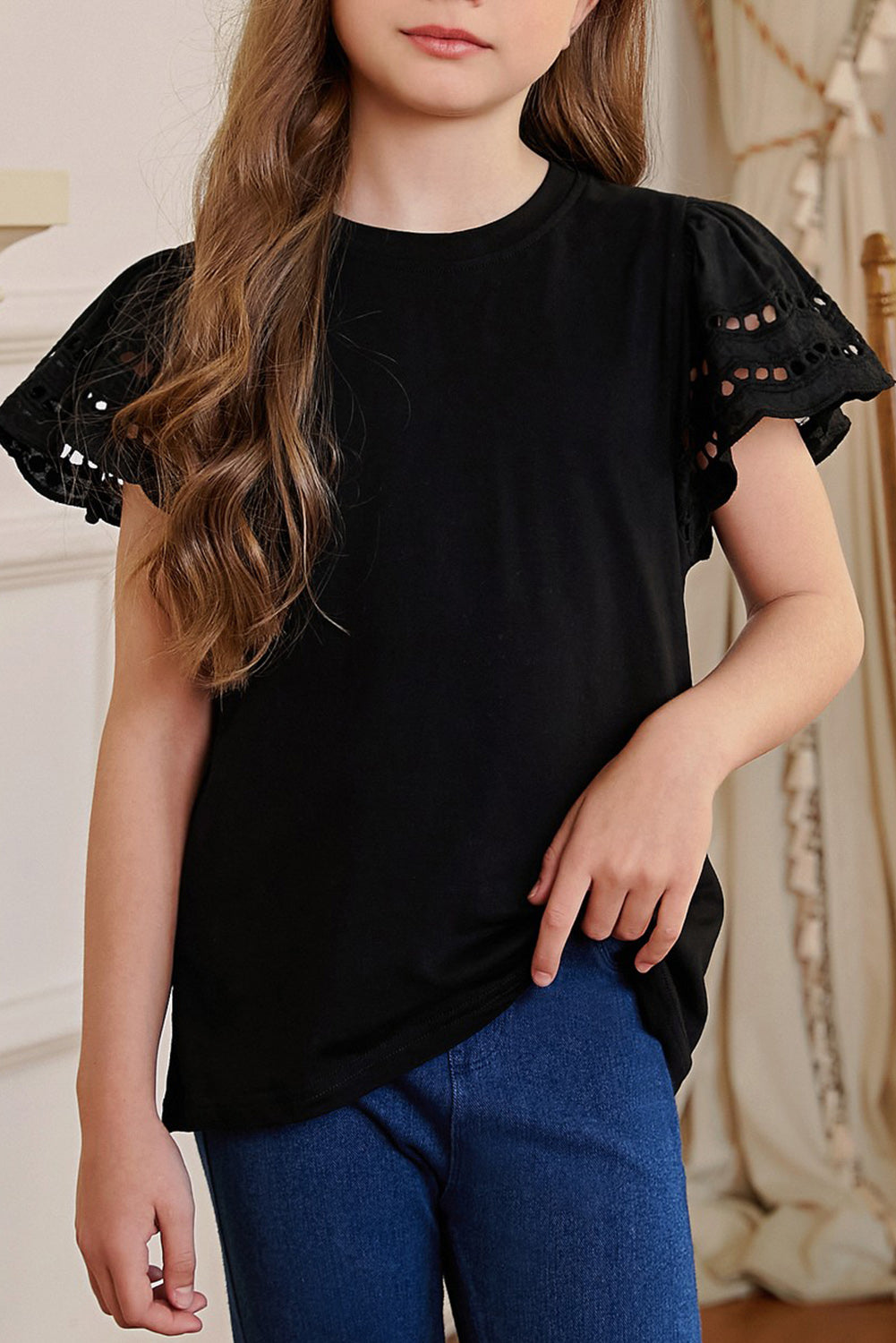 Round Neck Flutter Sleeve T-Shirt -  LOOCK MAKET