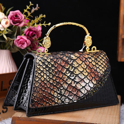 Snake grain leather fashionable portable trapezoid bag single shoulder crossbody bag