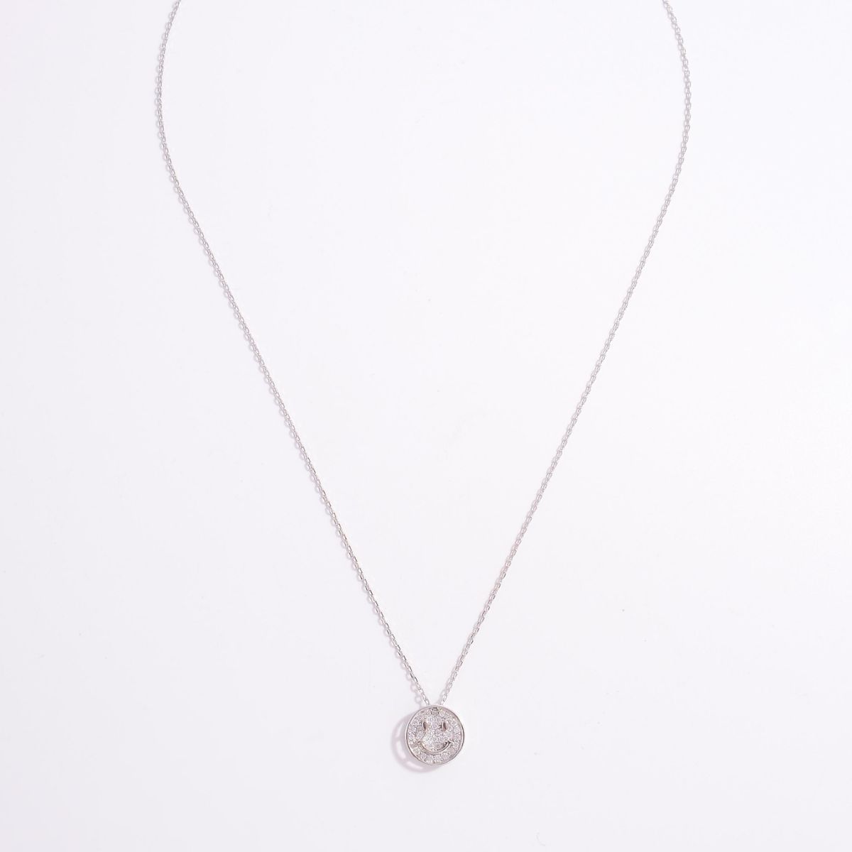 925 Sterling Silver Zircon Smiley Face Necklace -  LOOCK MAKET