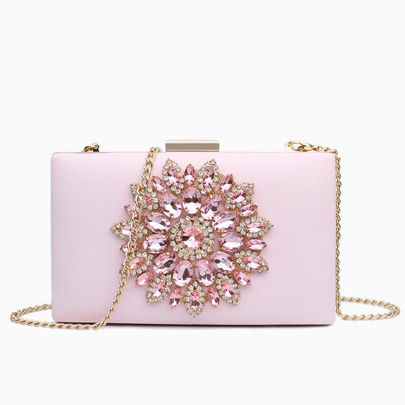 New Versatile Diamond Embedding Dinner Bag Sweet Ladies One Shoulder Crossbody Chain Box Bag