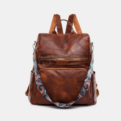 PU Leather Adjustable Strap Backpack Bag -  LOOCK MAKET