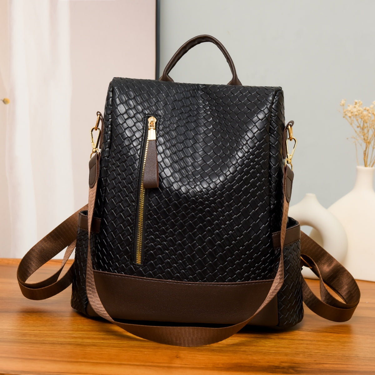 PU Leather Adjustable Straps Backpack Bag -  LOOCK MAKET