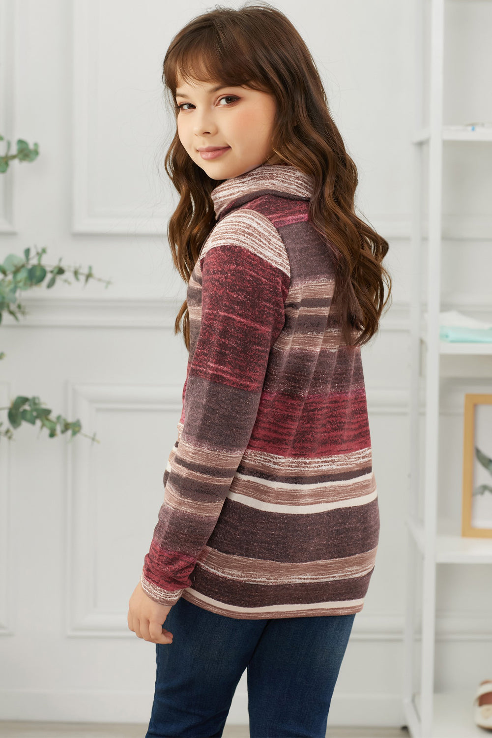 Girls Striped Cowl Neck Top with Pockets -  LOOCK MAKET