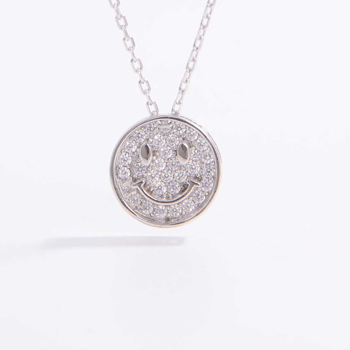 925 Sterling Silver Zircon Smiley Face Necklace -  LOOCK MAKET