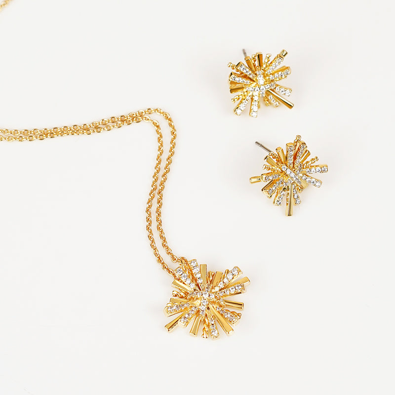 Starburst Gold-Plated Earrings and Necklace Set -  LOOCK MAKET