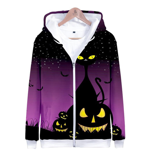 Halloween Long Hoodie Women Men Zipper Casual Sweatshirt