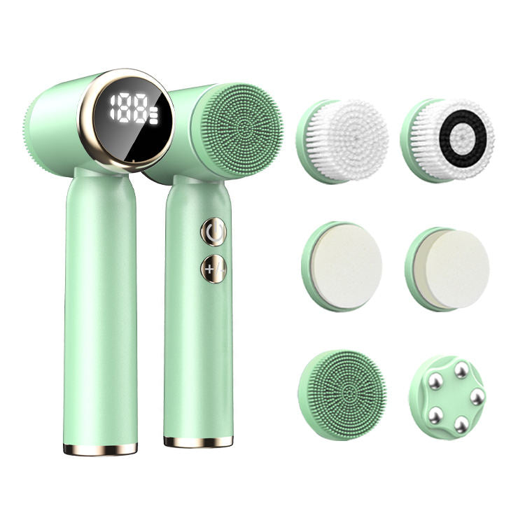 6-In-1 Hot And Cold Facial Cleanser Display Cleansing Brush Ultrasonic Facial Cleanser Pore Cleaning Silicone Beauty Instrument