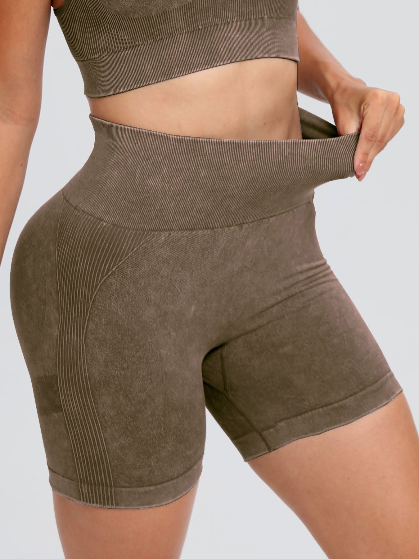 Washed High Waist Active Shorts -  LOOCK MAKET