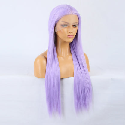 Wig Natural Transition Wig Light Purple Chemical Fiber Front Lace Long Straight Hair Matte High Temperature Silk Headgear