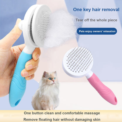 One Button Pet Hair Stainless Steel Comb Shedding Needle Cat Dog Hair Removal Brush Trimmer Automatic Cleaning Grooming Tools