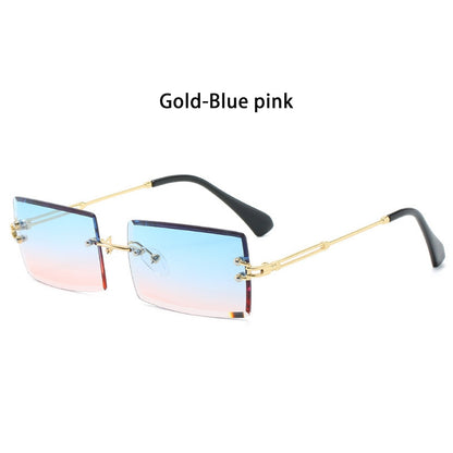 Trendy Men Women Summer Rimless Sunglasses Fashion Small Rectangle Sun Glasses Traveling Style UV400 Shades Eyewear