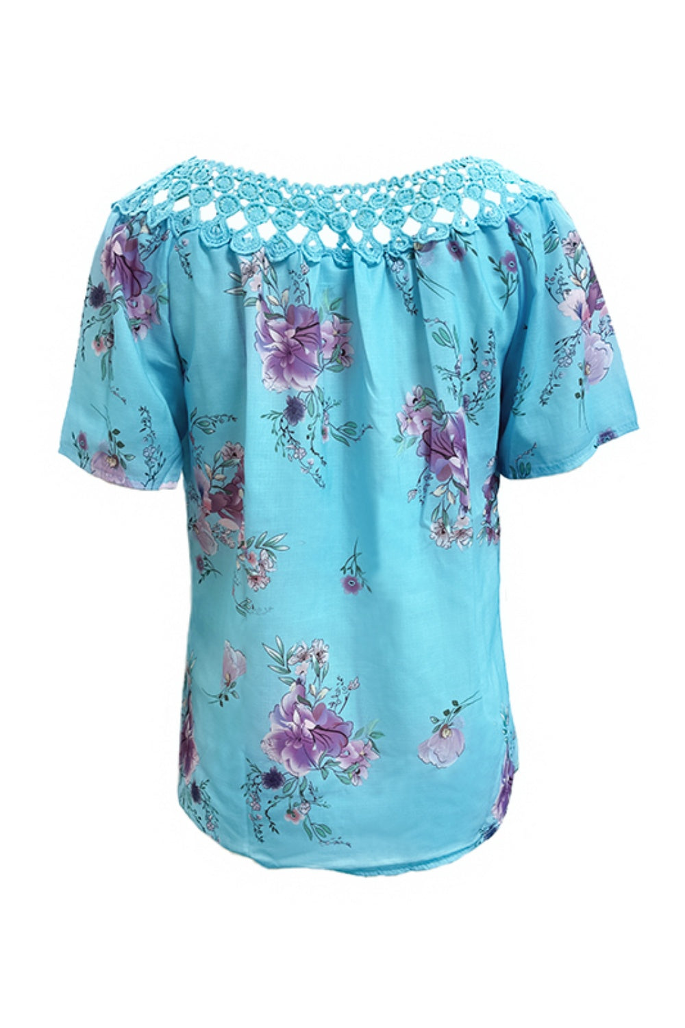 Full Size Printed Tie Neck Short Sleeve Blouse -  LOOCK MAKET