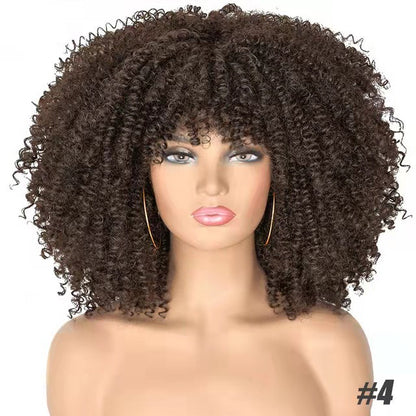 Female Hair African Small Curly Hair Explosion Head Black Chemical Fiber Wig Full Head Set