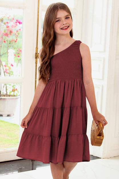 One-Shoulder Sleeveless Tiered Dress -  LOOCK MAKET