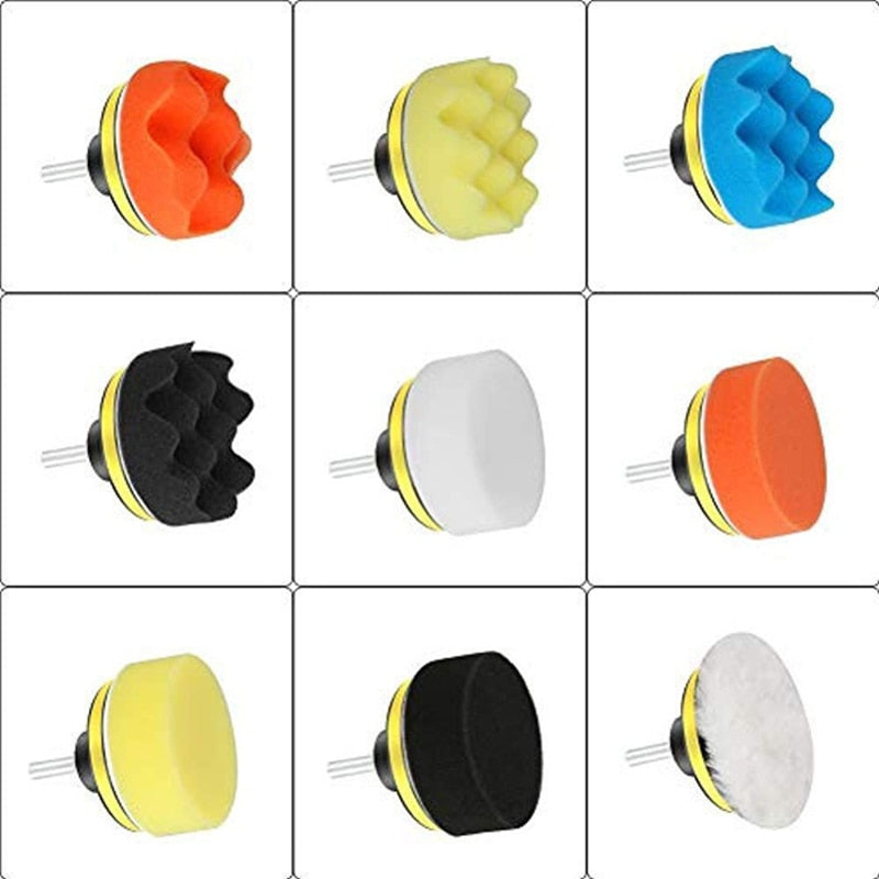 3inch Car Polishing Disc 11Pcs/Set Self-Adhesive   Buffing Waxing Sponge Wool Wheel Polishing Pad For Car Polisher Drill Adapter