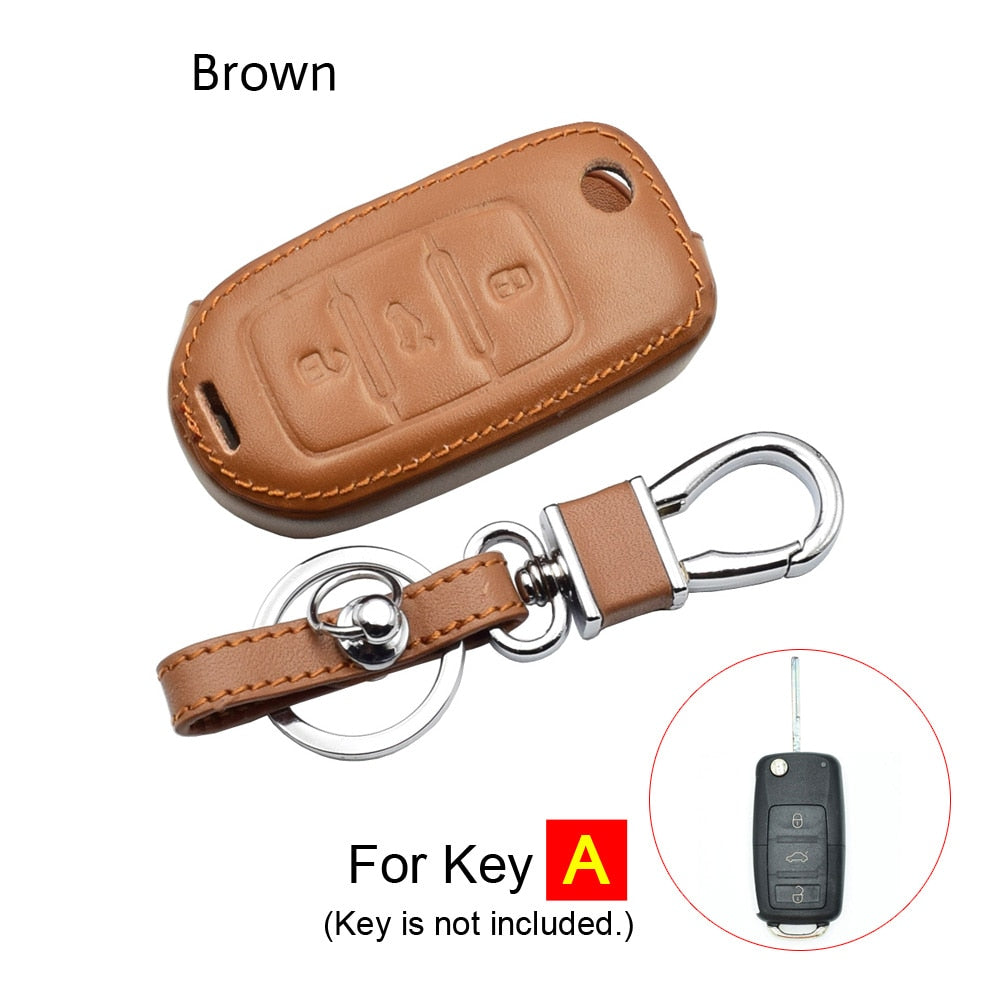 Leather Car Key Case For VW Volkswagen Polo Golf Passat Beetle Caddy T5 Up Eos Tiguan Skoda A5 SEAT Leon Altea Flip Remote Cover