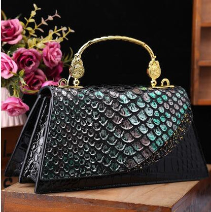 Snake grain leather fashionable portable trapezoid bag single shoulder crossbody bag