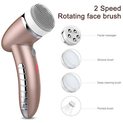 4 IN 1 Facial Cleansing Brush Sonic Vibration Mini Face Cleaner Silicone Deep Pore Cleaning Electric Face Massage Waterproof