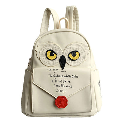 Cute Owl And Letter Messenger Bag Women Girls Small Bag Beige PU Backpack School Bag Shoulders Bag Cosplay Gift