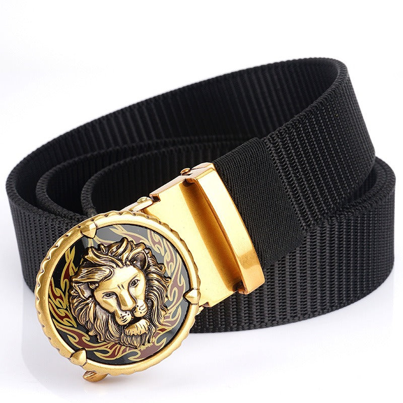 Non porous and toothless alloy automatic buckle tank patterned nylon waist belt