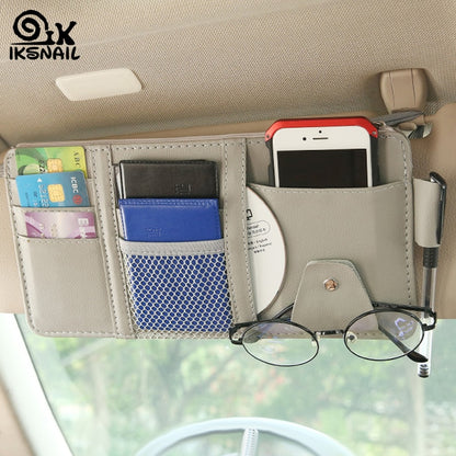 IKSNAIL Car Sun Visor Bill Pen Business Card Holder CD DVD Organizer Storage Box Sunglasses Clip Stowing Tidying Car Accessories